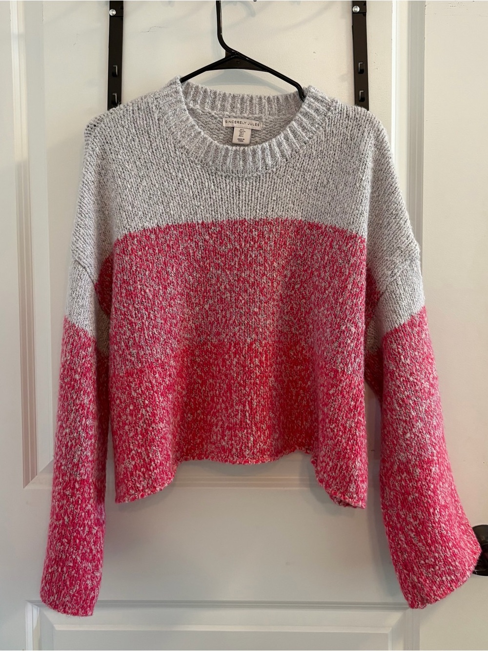 Sincerly Jules Pink & Light Gray Colorblock Crew Sweater